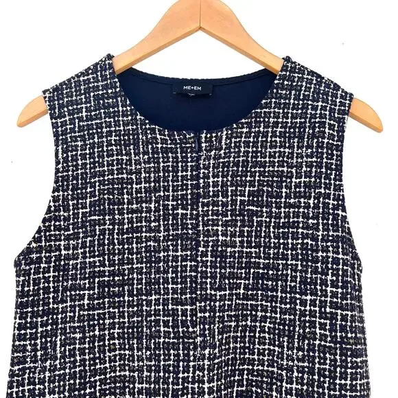 ME+EM Ponte Jacquard Tweed Shift Mini Dress Short 8 Navy Blue Office Work - Picture 6 of 10